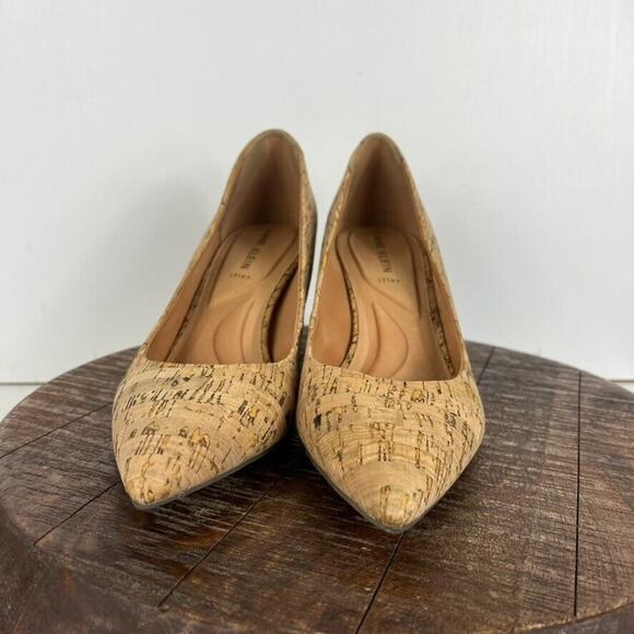 Anne Klein Pumps Women Size 9 Tan Brown Benedette Cork Block Heel Modern - Picture 3 of 12